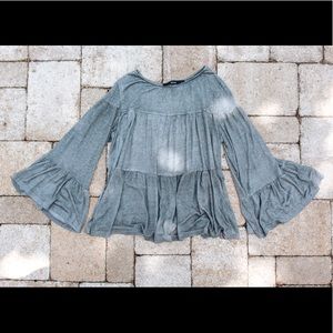 Grey ruffle tiered blouse